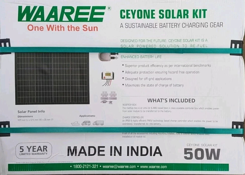 WAAREE WSBC-50 50W Solar Kit – 30A Controller + Rooftop Box – CEYONE – New