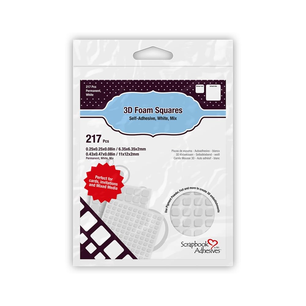 Pre Cut 3D Foam Squares White and Black Pack of 217 for Scrapbooking and Crafts