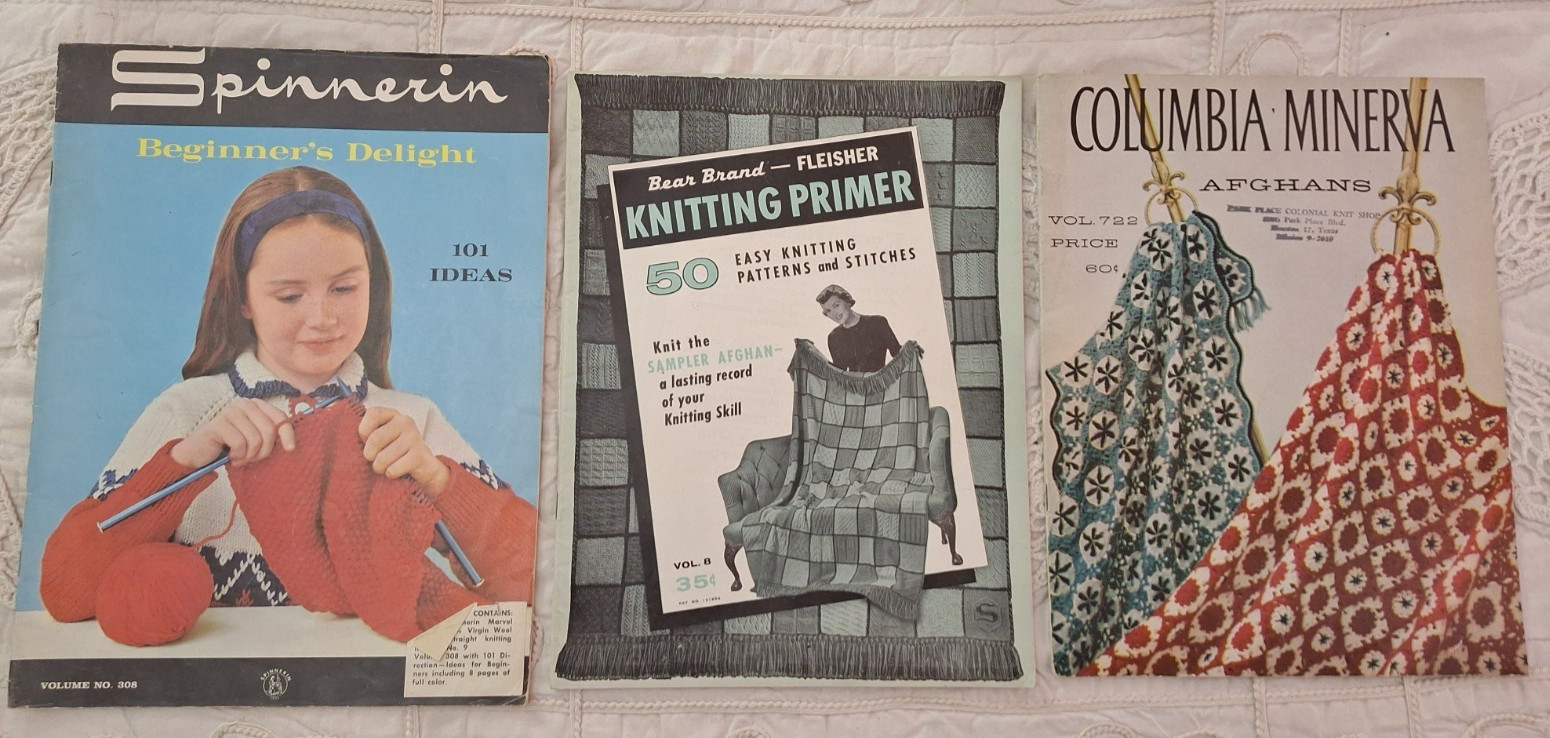 Crochet and Knitting Columbia Mineria Spinnerin Afghans 1960s Lot of 3