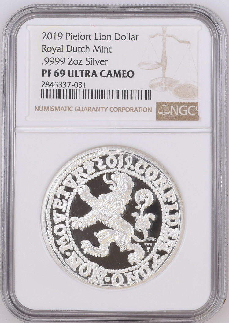 VERY RARE! 2019 Piefort Lion Dollar .9999 2 Oz Silver / Money Fair NGC PF69 UC