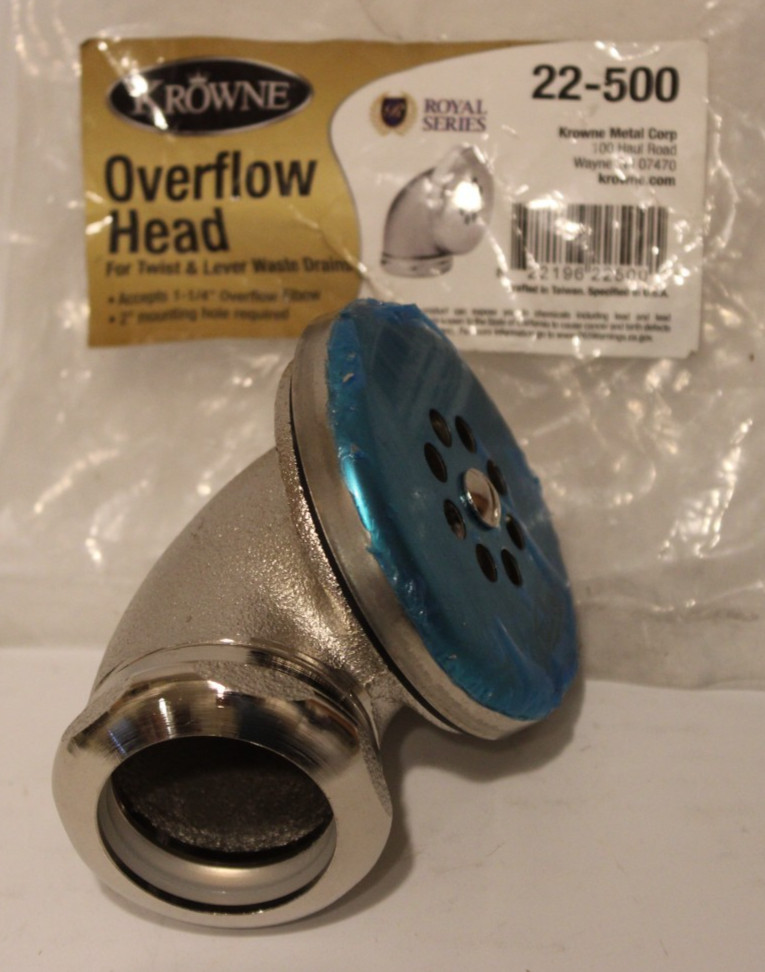 Krowne 22-500 - Overflow Head, 1-1/4" Slip-Joint Connection, For 2" Hole, Chrome