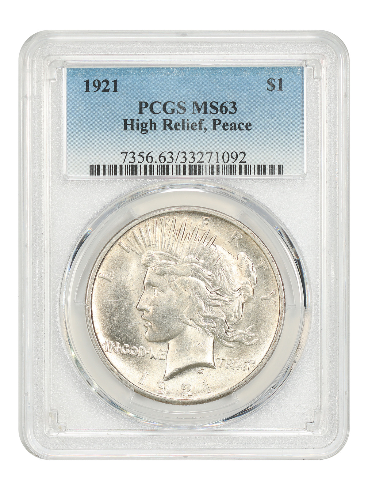 1921 $1 High Relief PCGS MS63 - Peace Dollar - Key First Year Issue