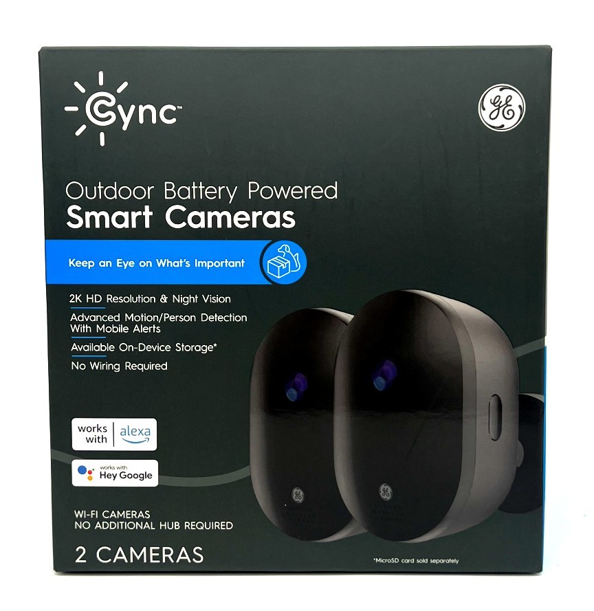 (pack of 2) GE Cync Outdoor Battery Powered Smart Wi-Fi Camera, 2K HD