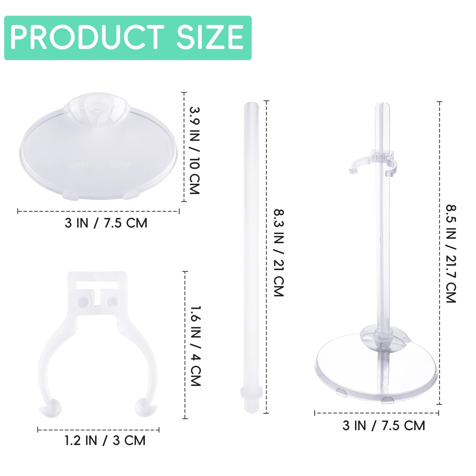 XJMWXHFC 10pc Adjustable Doll Display Holders, Clear Plastic Action CLEAR