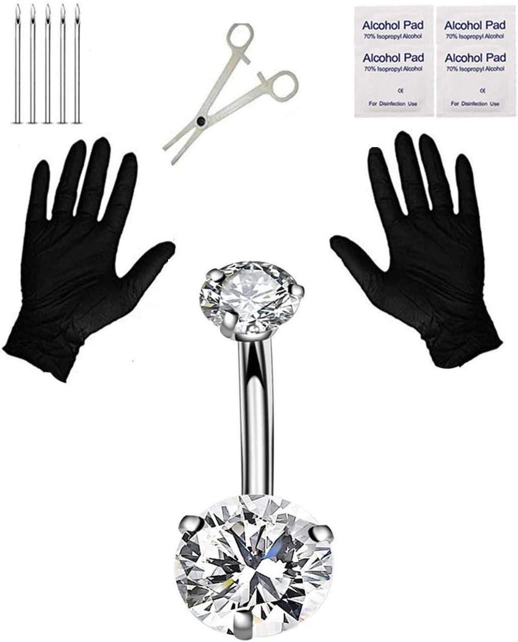 Pain-Free Belly Button Piercing Kit - 14G Hypoallergenic Steel Needles &...