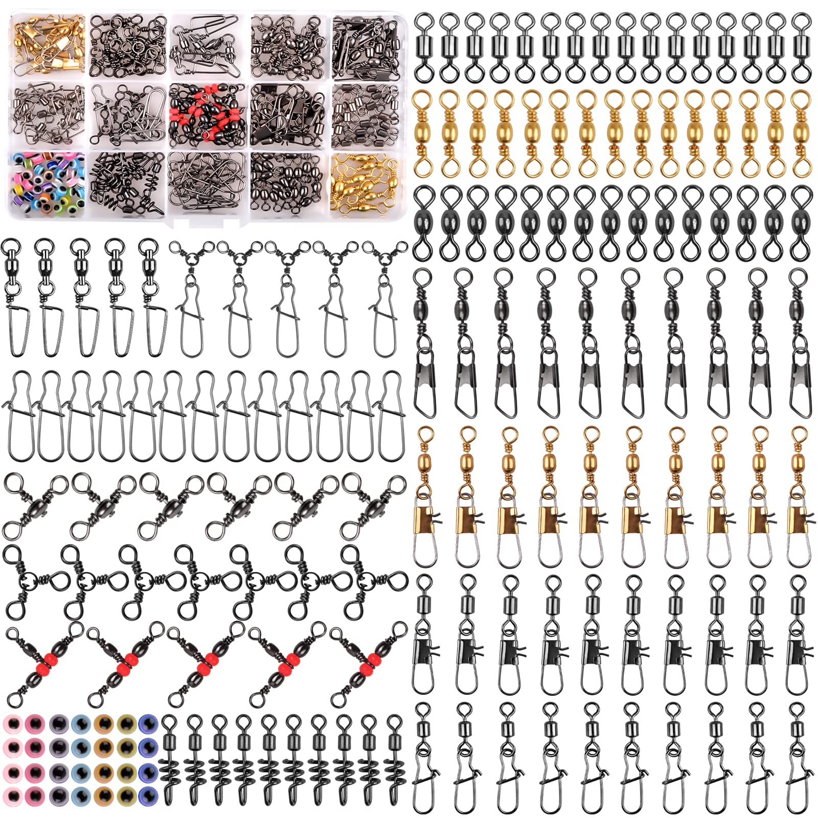 Fishing Swivels Kit 190pcs Fishing Accessories Tackle Ball Bearing Swivels Ro...