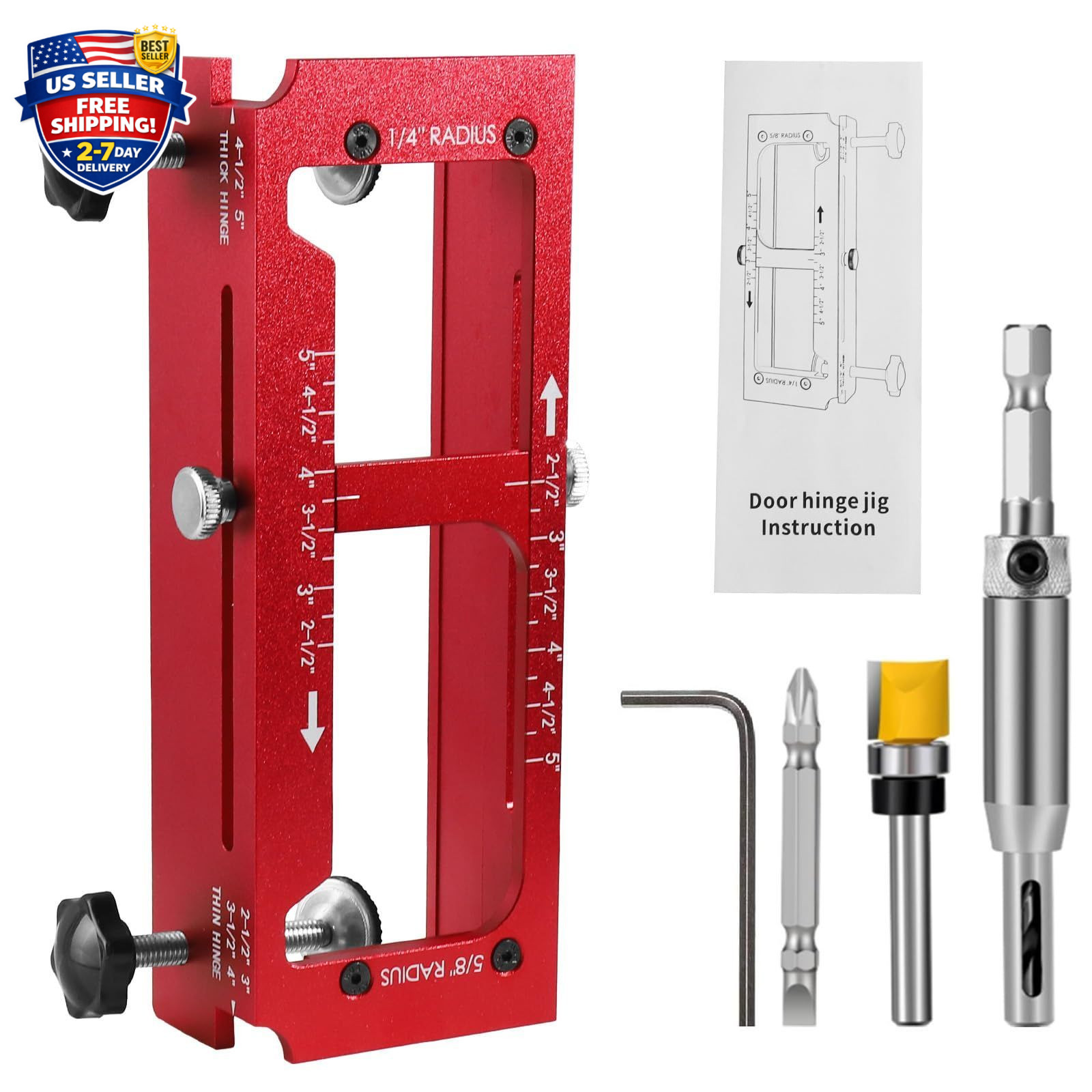 Door Hinge Jig, Aluminum Alloy Door Hinge Template Kit for Router, Adjustable Mo