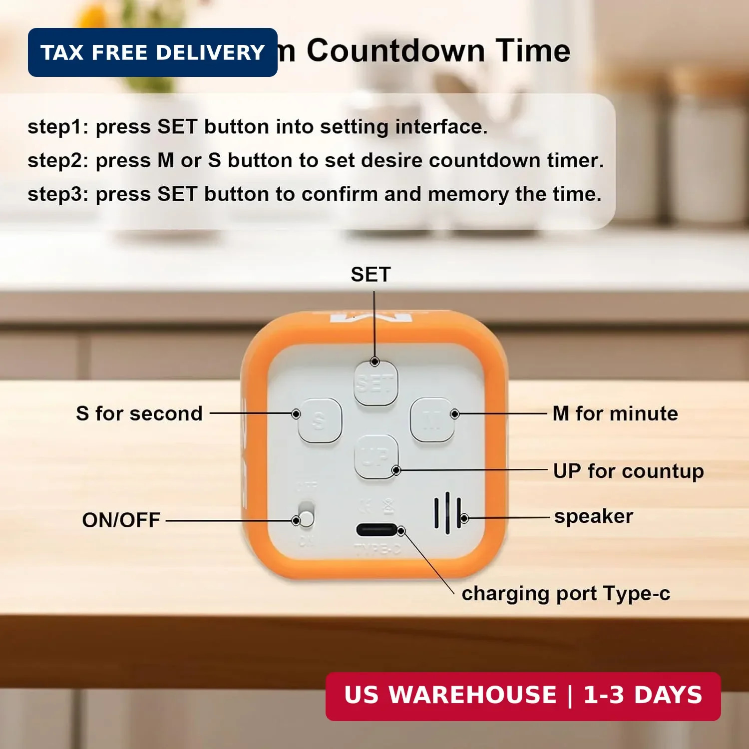 Rotating Cube Visual Pomodoro Timer 5, 25, 10 50 Minutes Preset + Custom Countdo