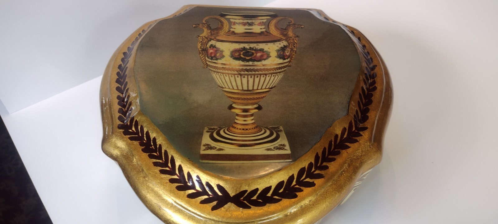 Vintage Heart Shaped Lacquered Wood Jewelry Box Gold Painted