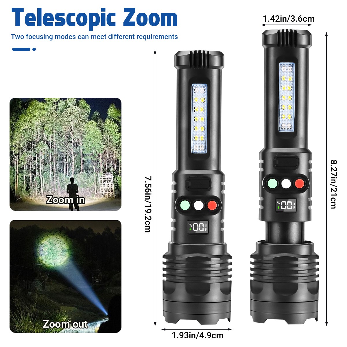 Super Bright 1000 Lumen 3-COLOR LED Flashlight Rechargeable Tactical Work Light