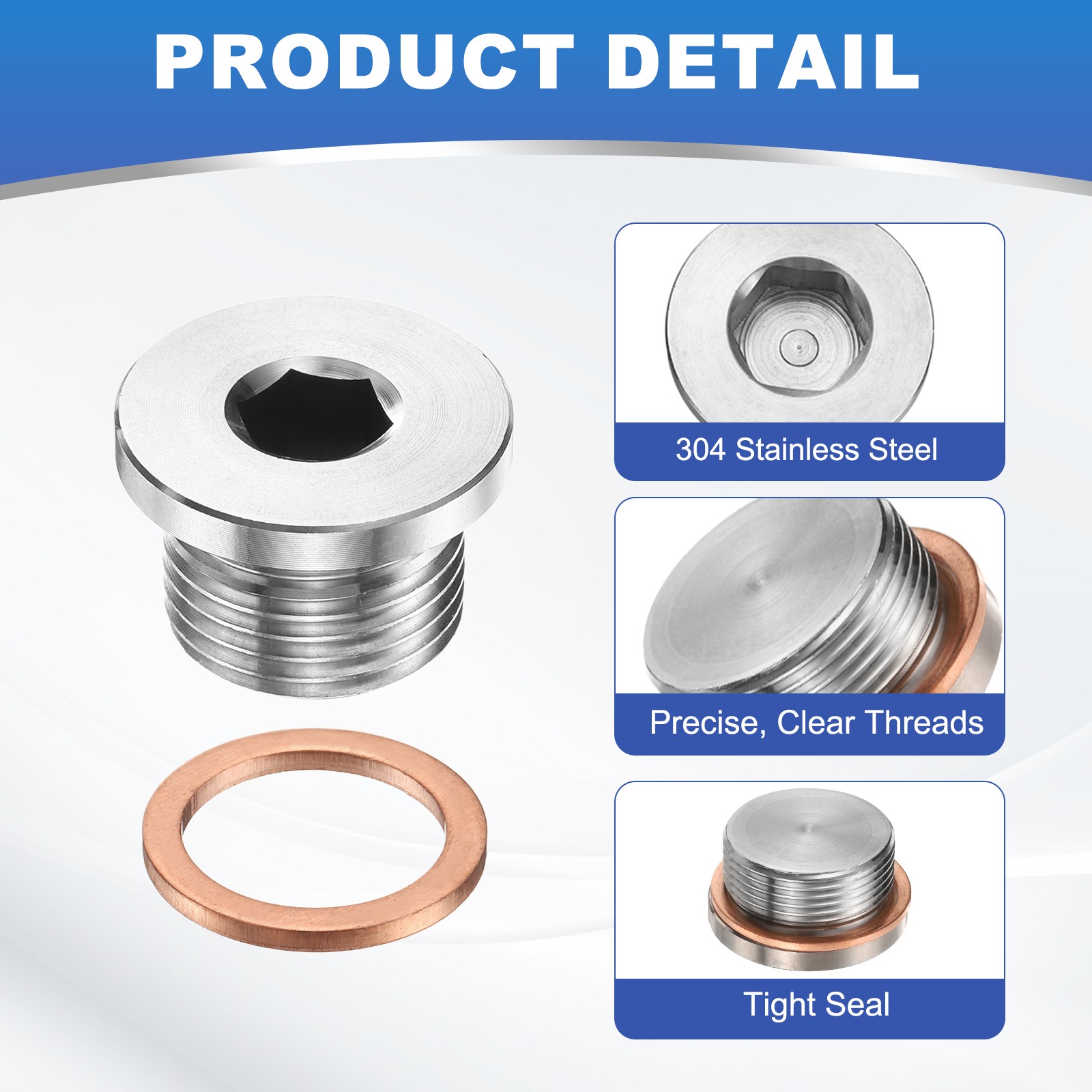 2 Pcs 3/8" BSP Pipe Plug Fitting, Internal Hex Head Socket 304 Stainless Steel
