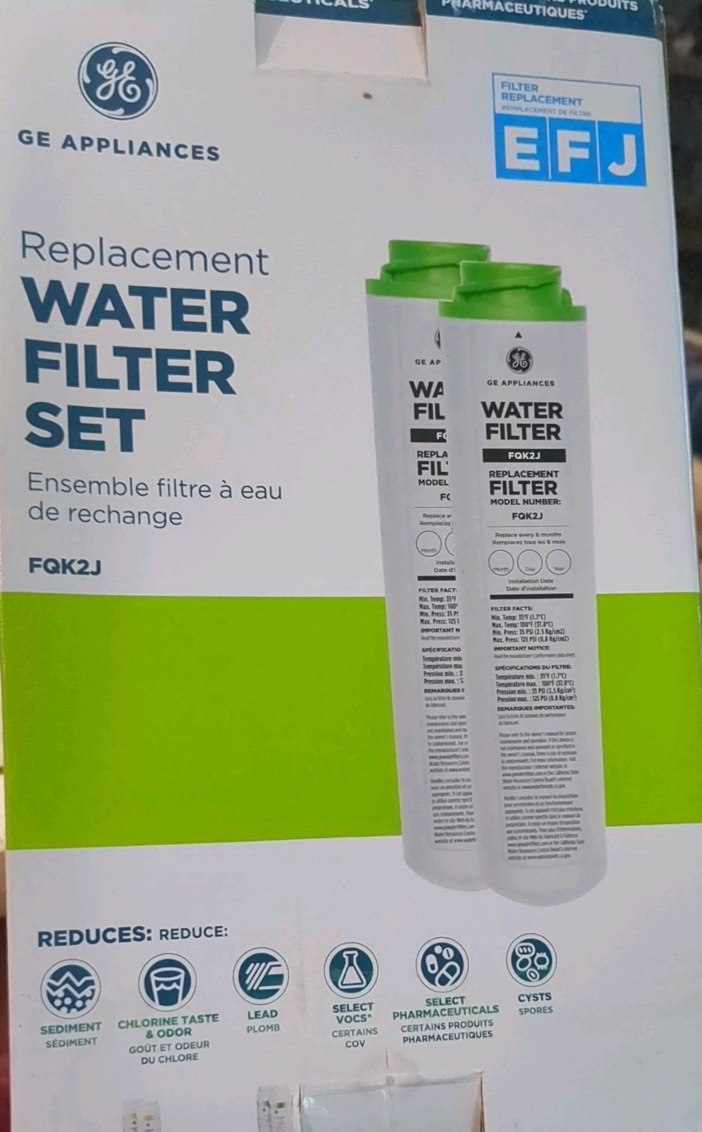 2 Pack GE FQK2J Dual Flow Replacement Under Sink Water Filters(green) usa