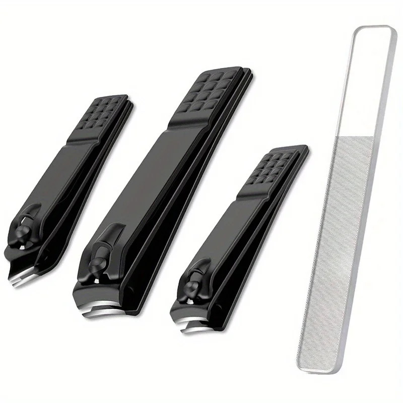 4-piece black stainless steel nail clipper with nano glass file polishing nail f