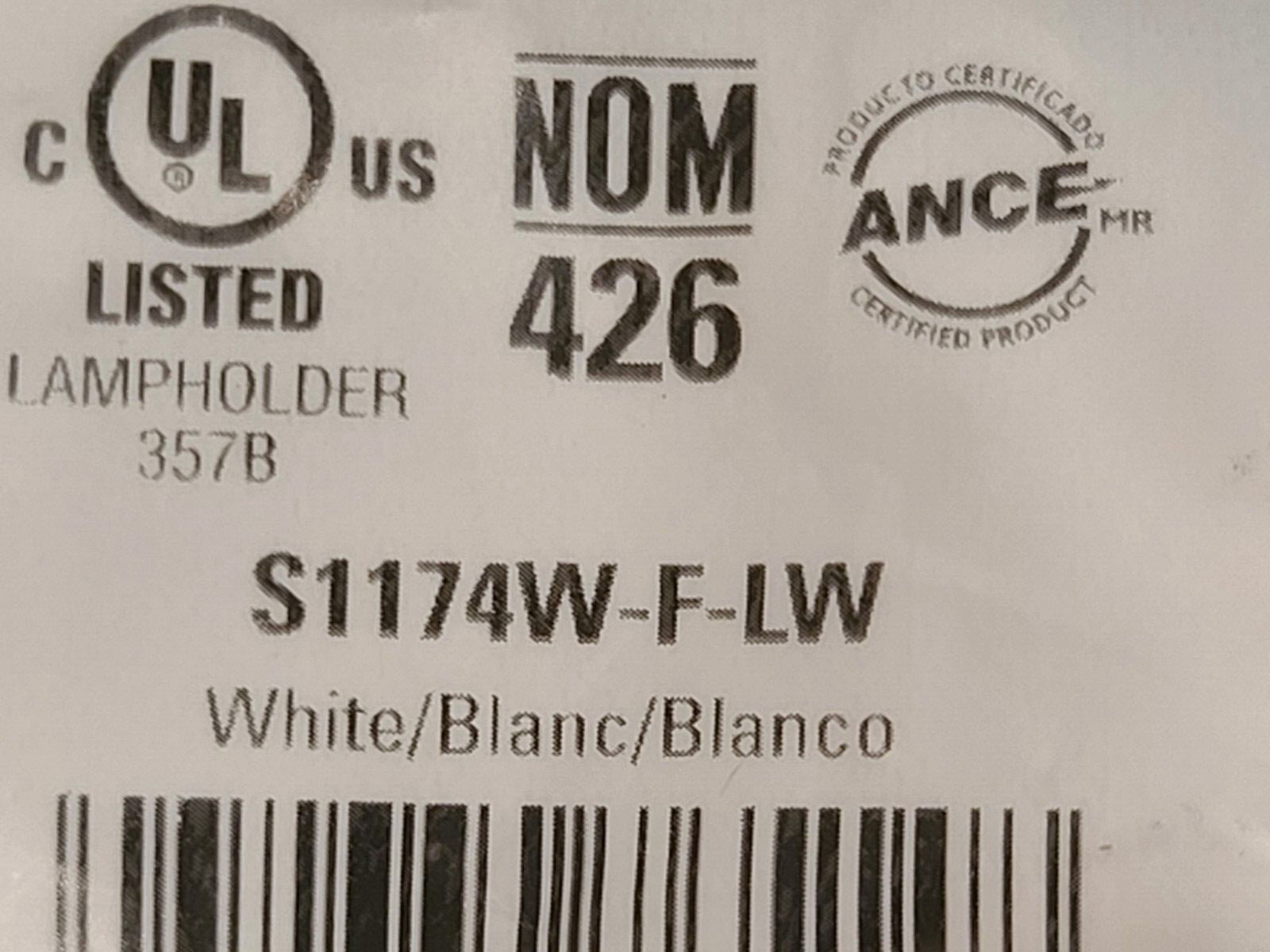 Eaton S1174W-F-LW Keyless Ceiling Lampholder SIngle Bulb Light Fixture Closet