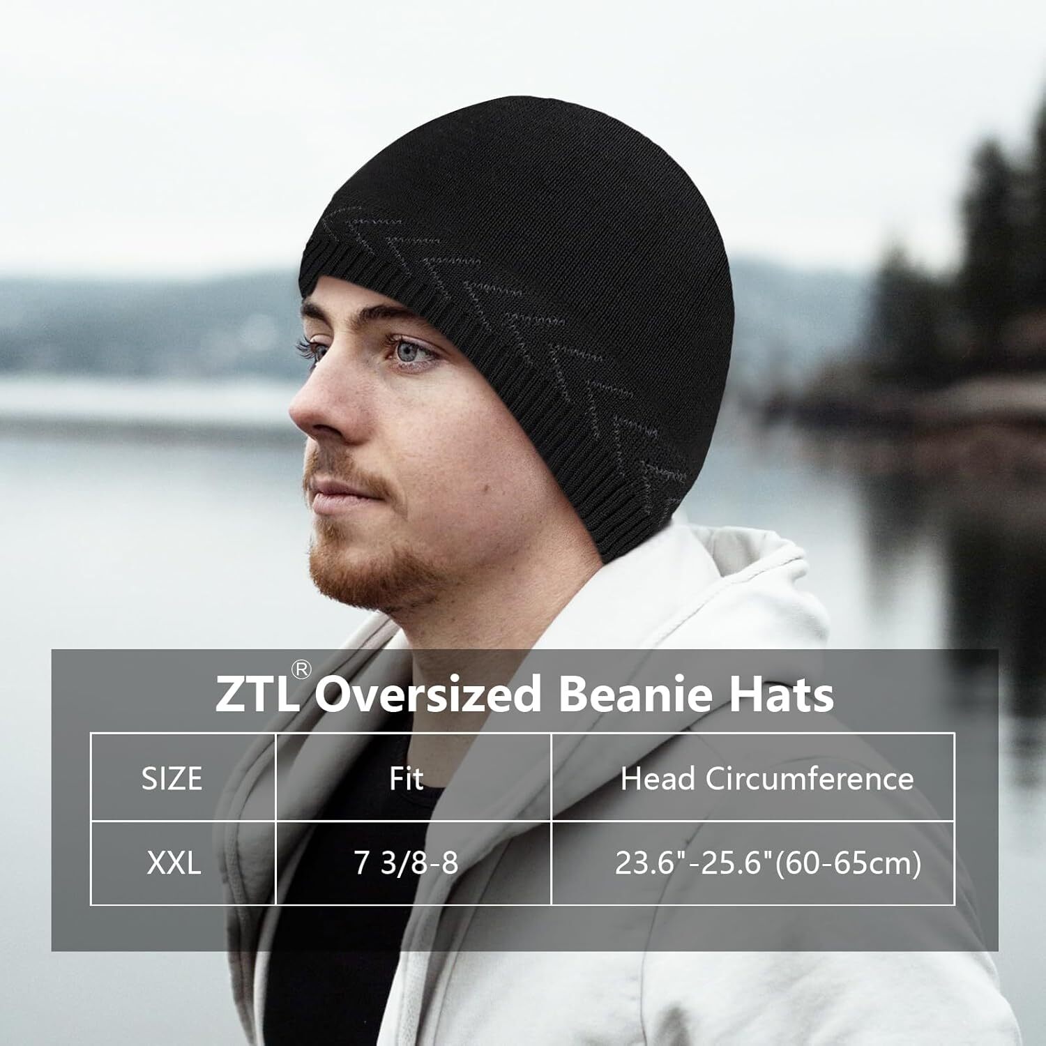 Oversize XXL Beanie Hat for Big Heads 23.6"-25.6", Large XX-Large, Black