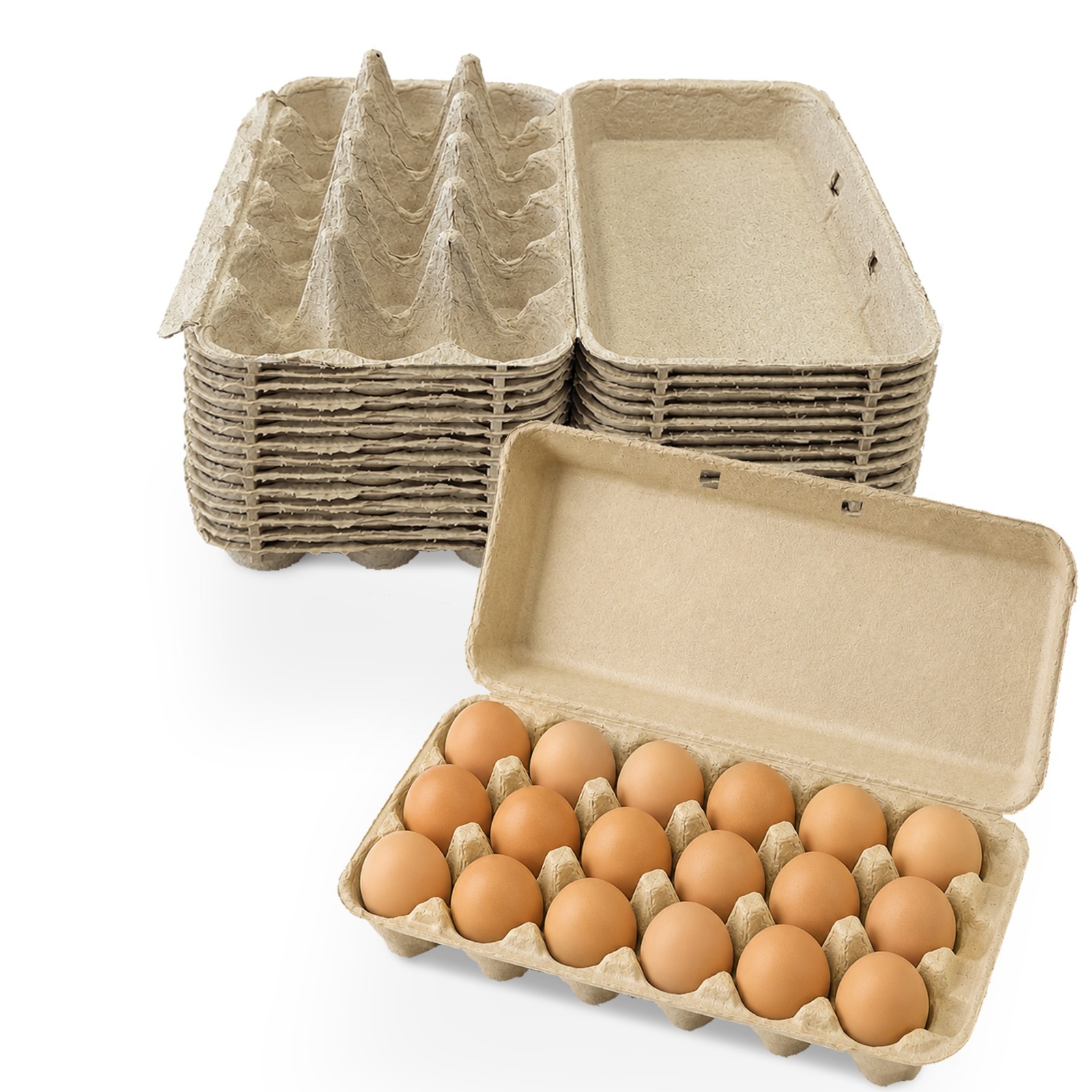 MT Products Brown Flat Top Egg Cartons 18 Count Pulp (10 Pack) - Made in USA