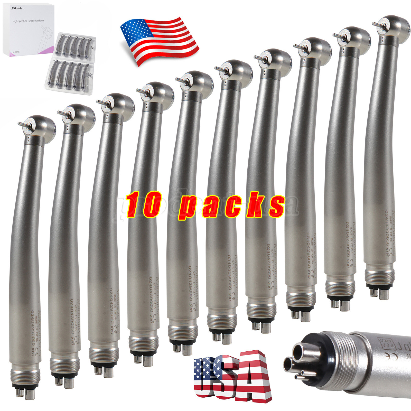 10 PCS Dental High Speed Handpiece Turbine Push Button 4 Hole NSK Pana Max Style