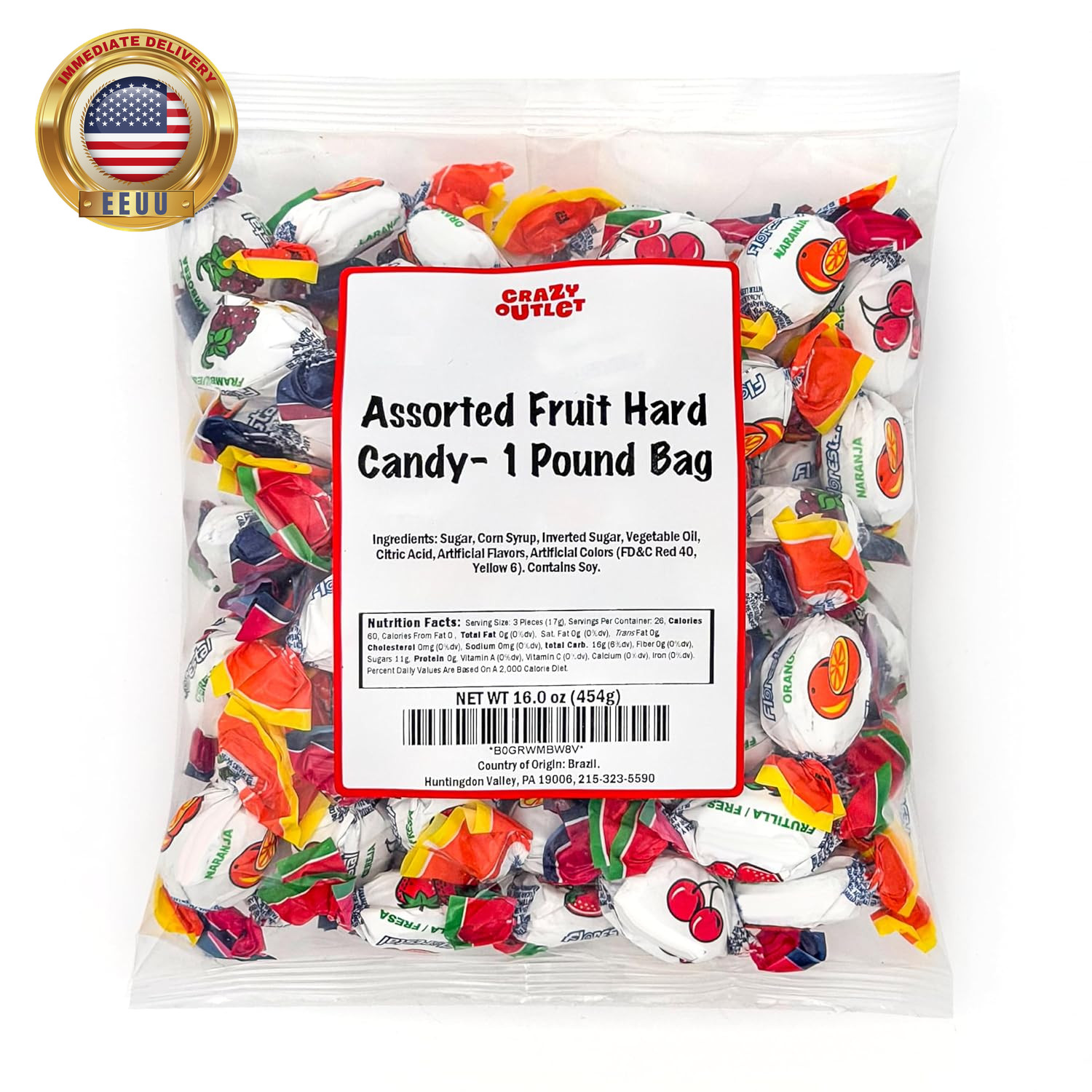 Assorted Fruit Hard Candy - 1 Pound Pack - Hard Candies Individually Wrapped - O