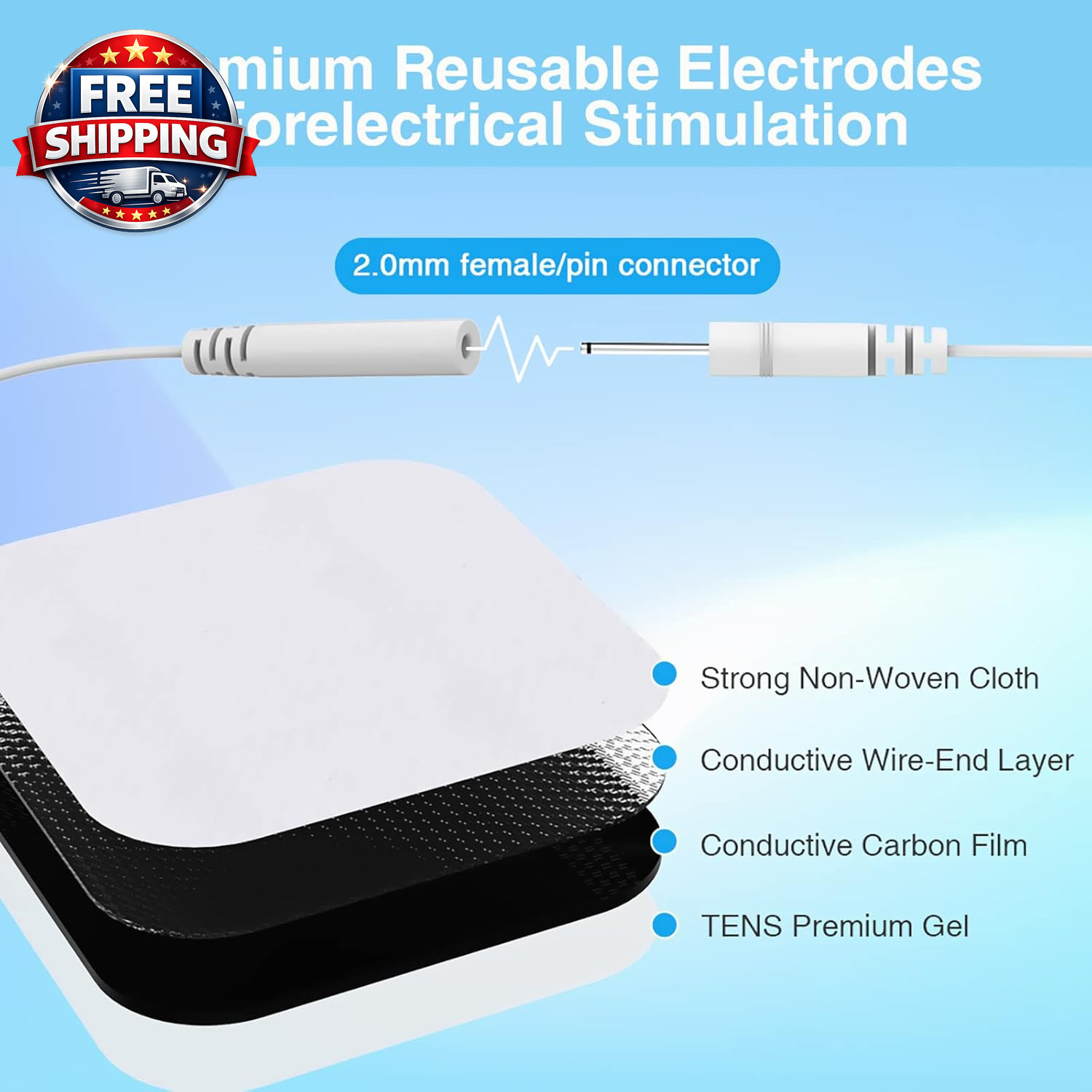 Reusable TENS Unit Replacement Pads 2x2" - 20PCS 3rd Gen Electrode Pads