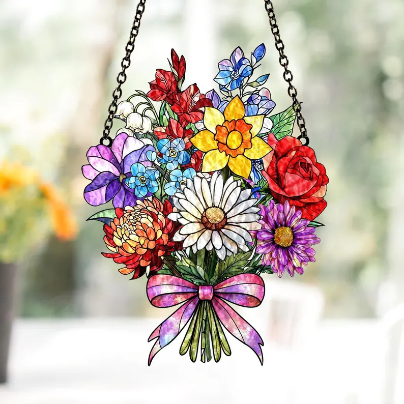 Custom Birth Flower Suncatcher Acrylic Personalized Gift