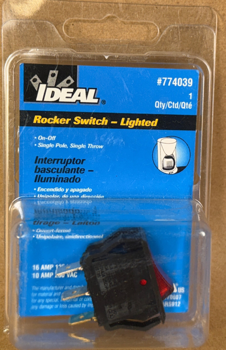 IDEAL 774039 - Rocker Switch SPST On-Off Spade - Red Lighted - FREE SHIPPING