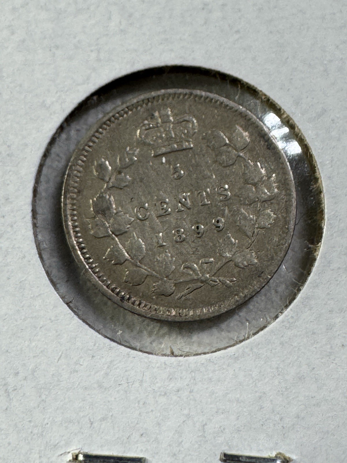 1899 Canada 5 Cents Small Silver Coin Cleaned
