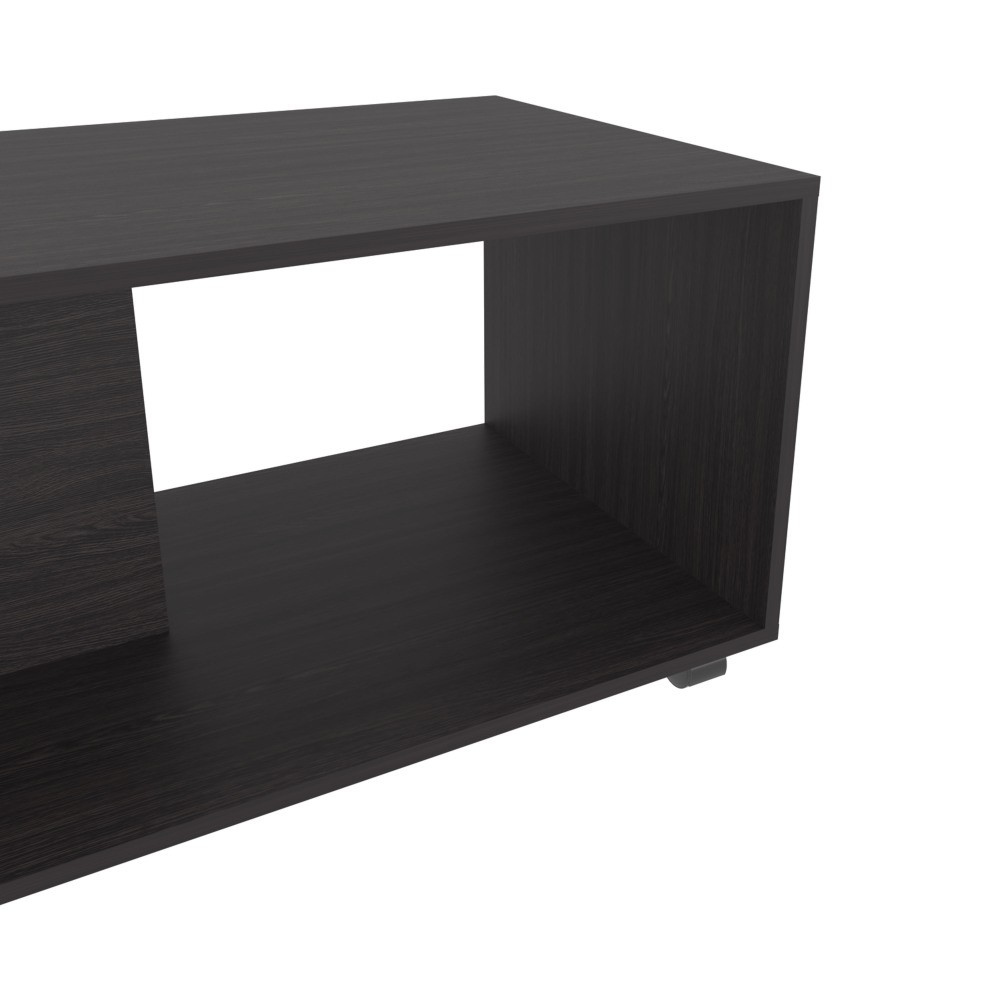 Gu Oidak Coffee Table Wengue with Open Storage and Caster Wheels