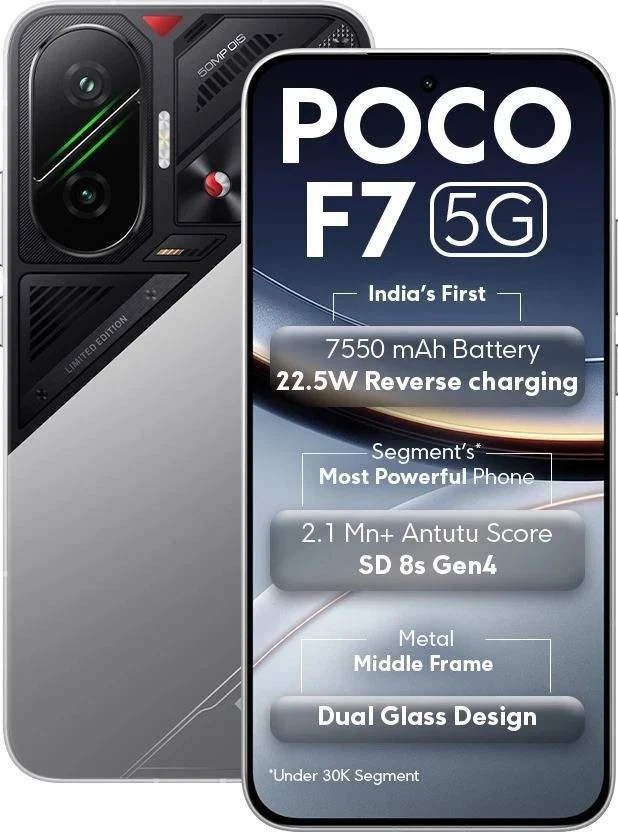 POCO F7 5G (Silver, 256 GB 12 GB ) 8s Gen 4 Processor NFC 6.83" Global Version.