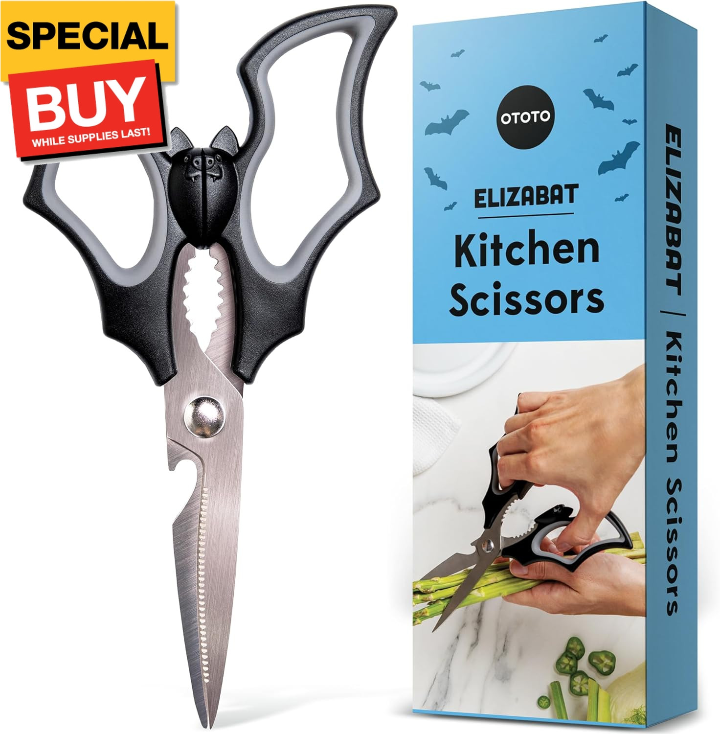 Elizabat Kitchen Scissors - Halloween Goth Cute Bat Kitchen Shears, Gothic Sciss