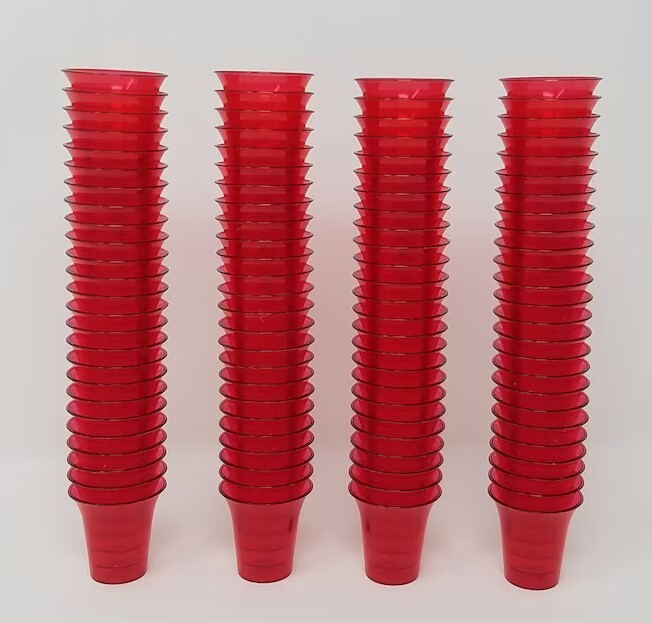 Lot of 100 RED Miniature Plastic Communion Cups Crafts Dollhouse Garden Pots