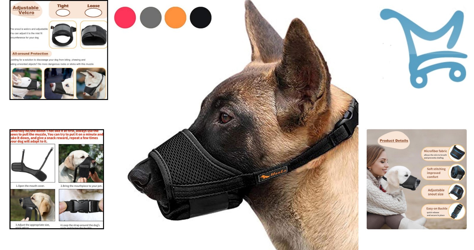 Dog Muzzle Soft Nylon Breathable Adjustable Small Medium Large Pets 4 Colors