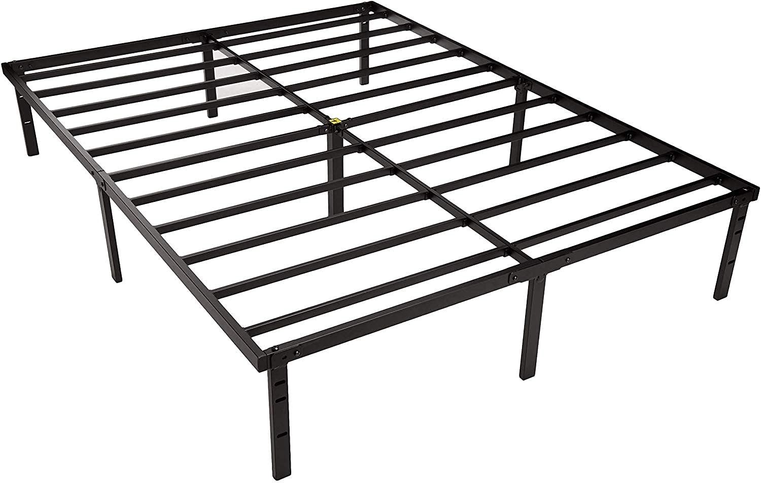 Heavy Duty Non-Slip Bed Frame W/ Steel Slats Easy Assembly 18" H Full Black