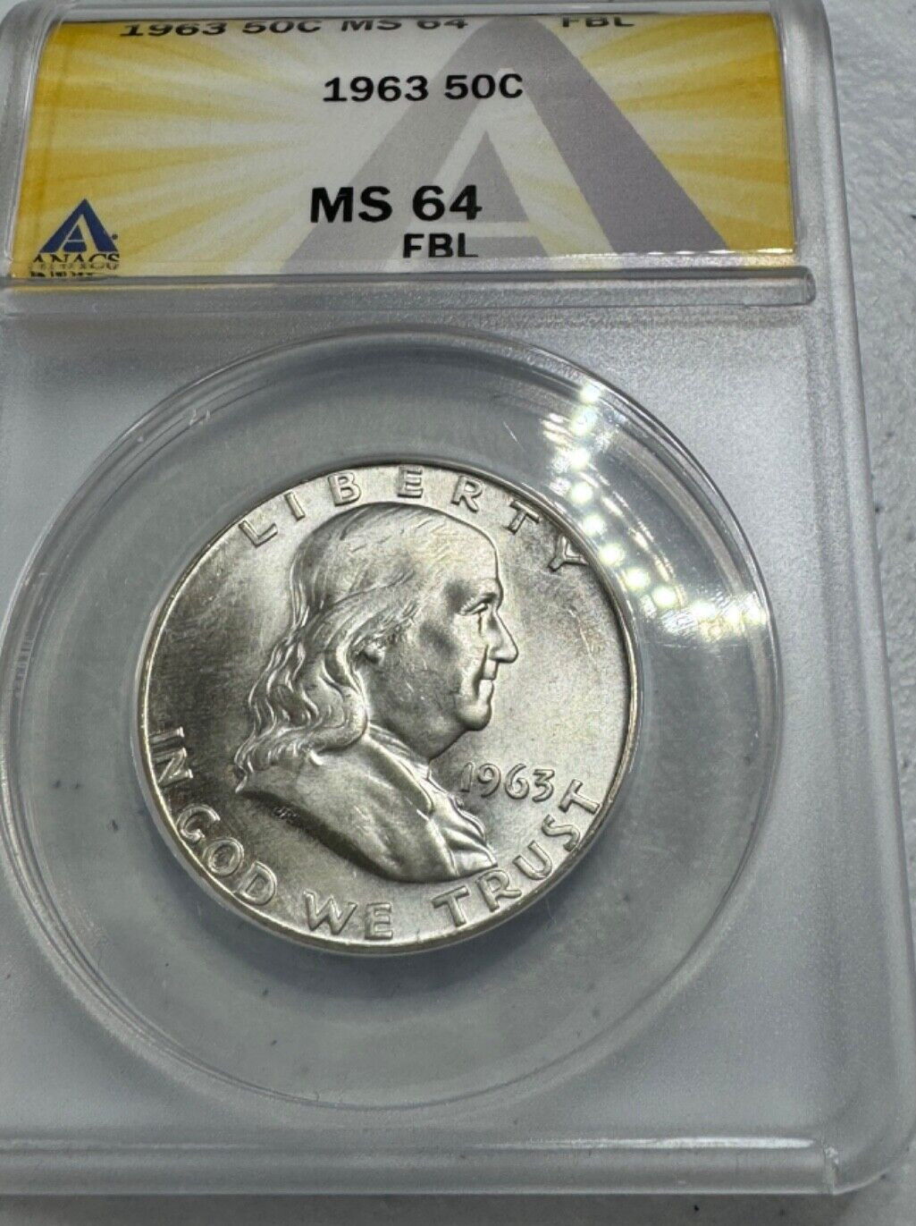 1963  Franklin US Half Dollar,   MS64 by ANACS,   FBL,   SUPERB & RARE coin!!!!