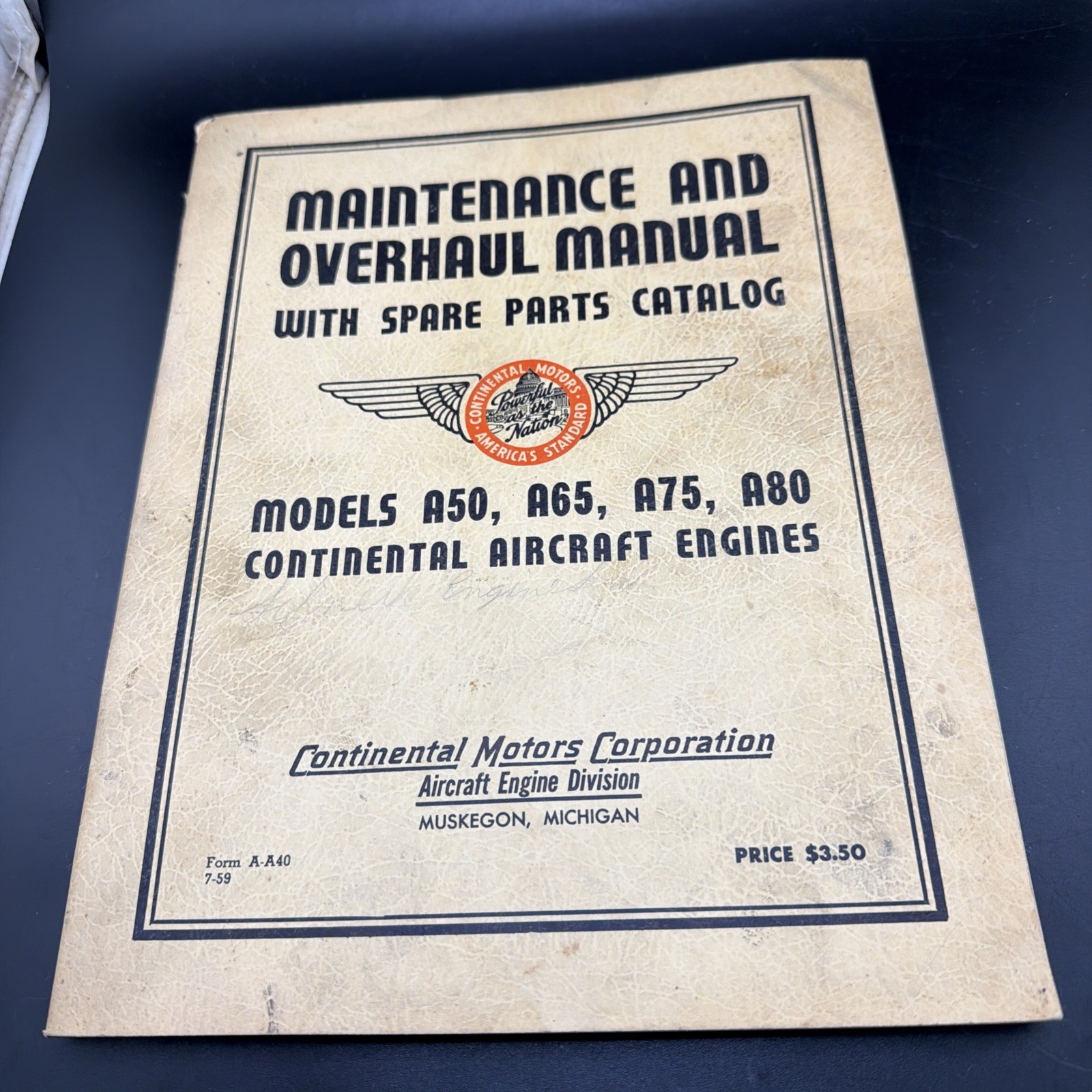 RARE 1959 Continental Motors A50 A65 A75 A80 Engine Overhaul Manual