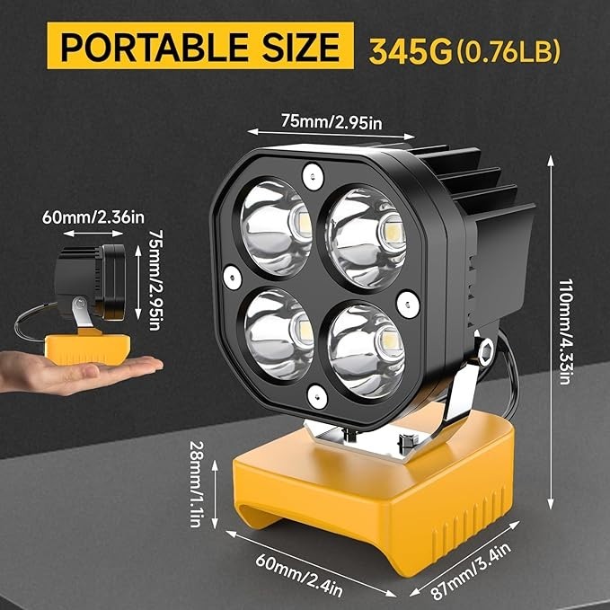 2 Packs 6000LM Flashlight 40W LED Work Light Compatible with Dewalt 20V Battery