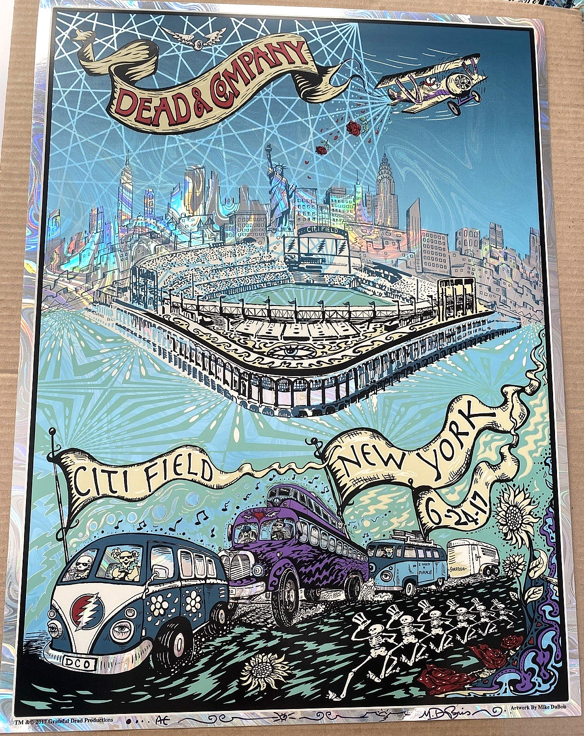 DEAD & AND COMPANY Citi Field New York City 2017 FOIL AE POSTER SIGNED DOODLED!
