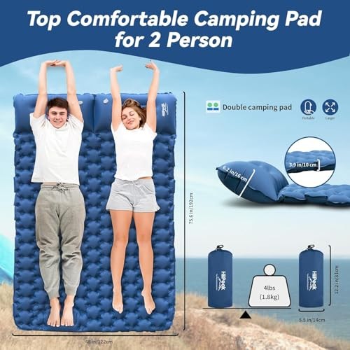 Sleeping Pad for Camping- Ultralight Inflatable Sleeping Mat New Blue Double