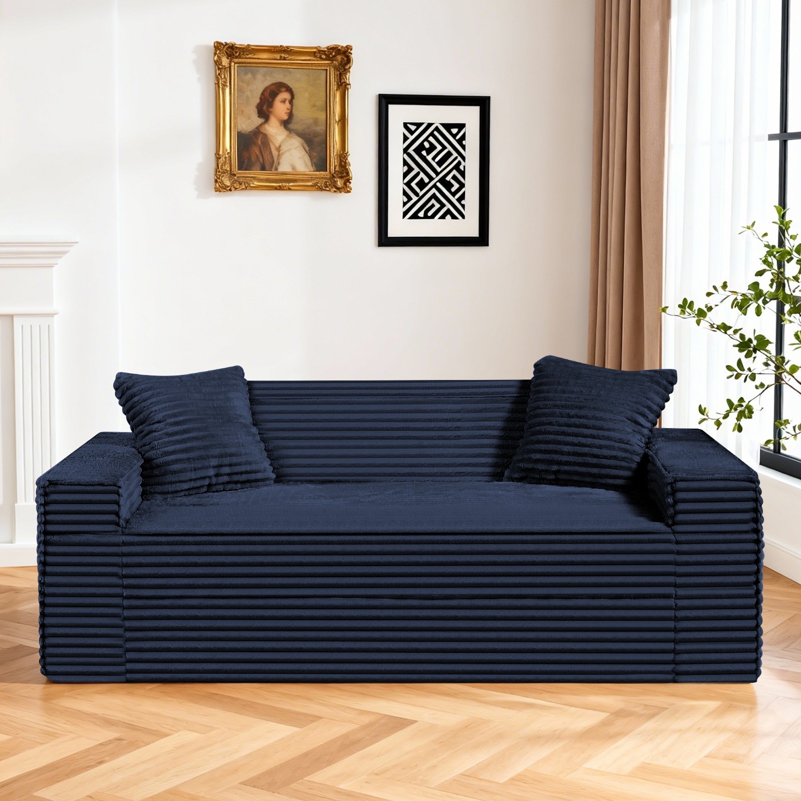 Modern Deep Wide Corduroy Sofa,Low Profile Square Modular Couch for Living Room