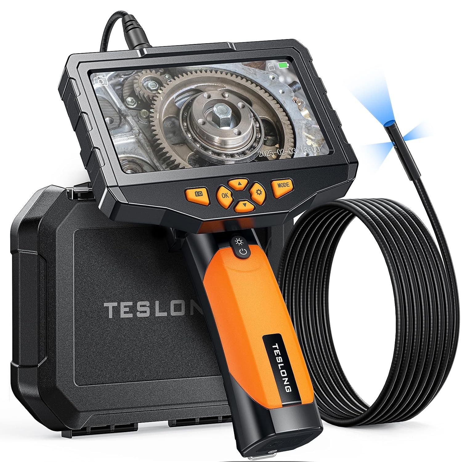 10FT Triple Lens Borescope Inspection Camera with Light, 5" IPS Screen