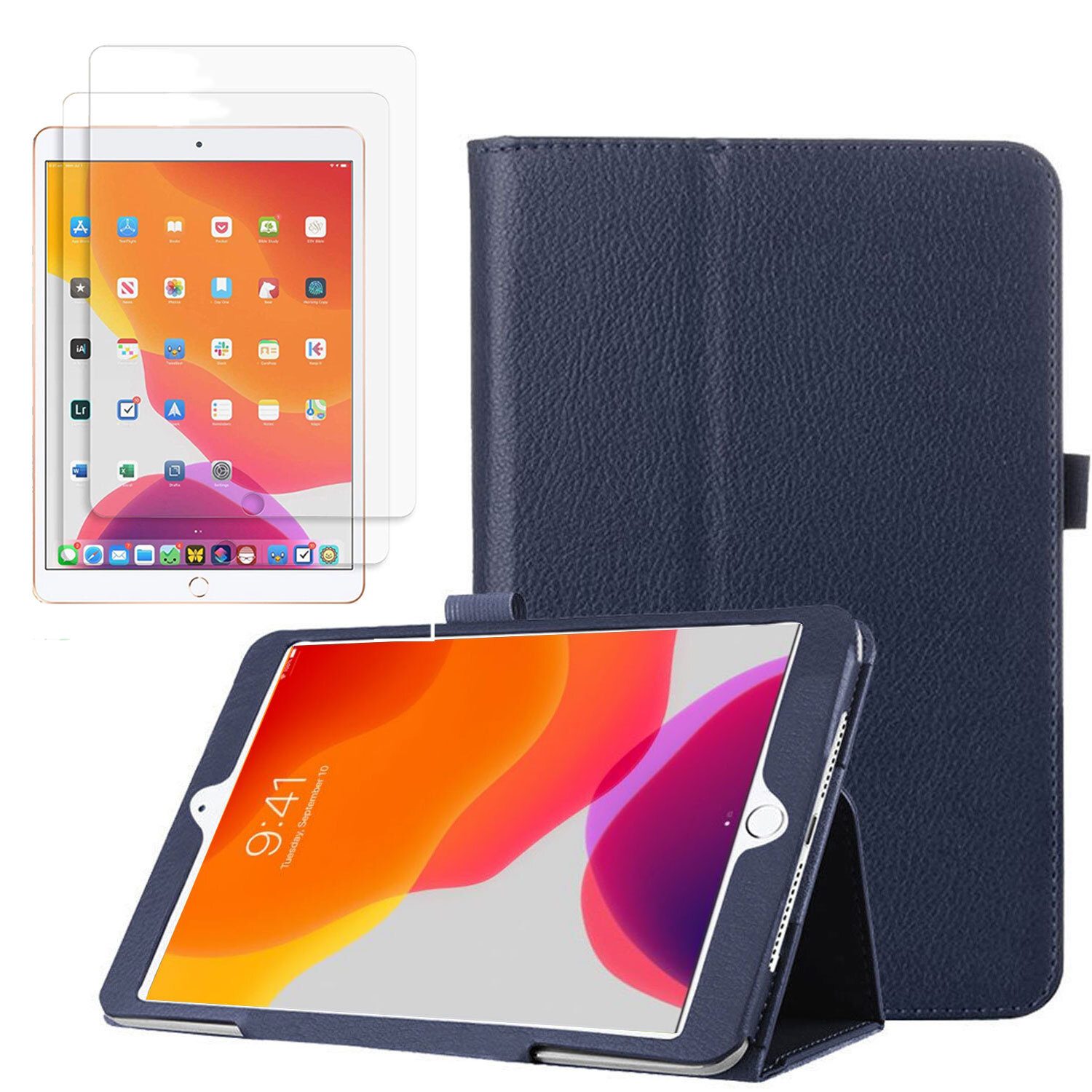 For iPad 9th 8th 7th Gen ,10.2'' Case PU Leather Cover Stand, Screen Protector