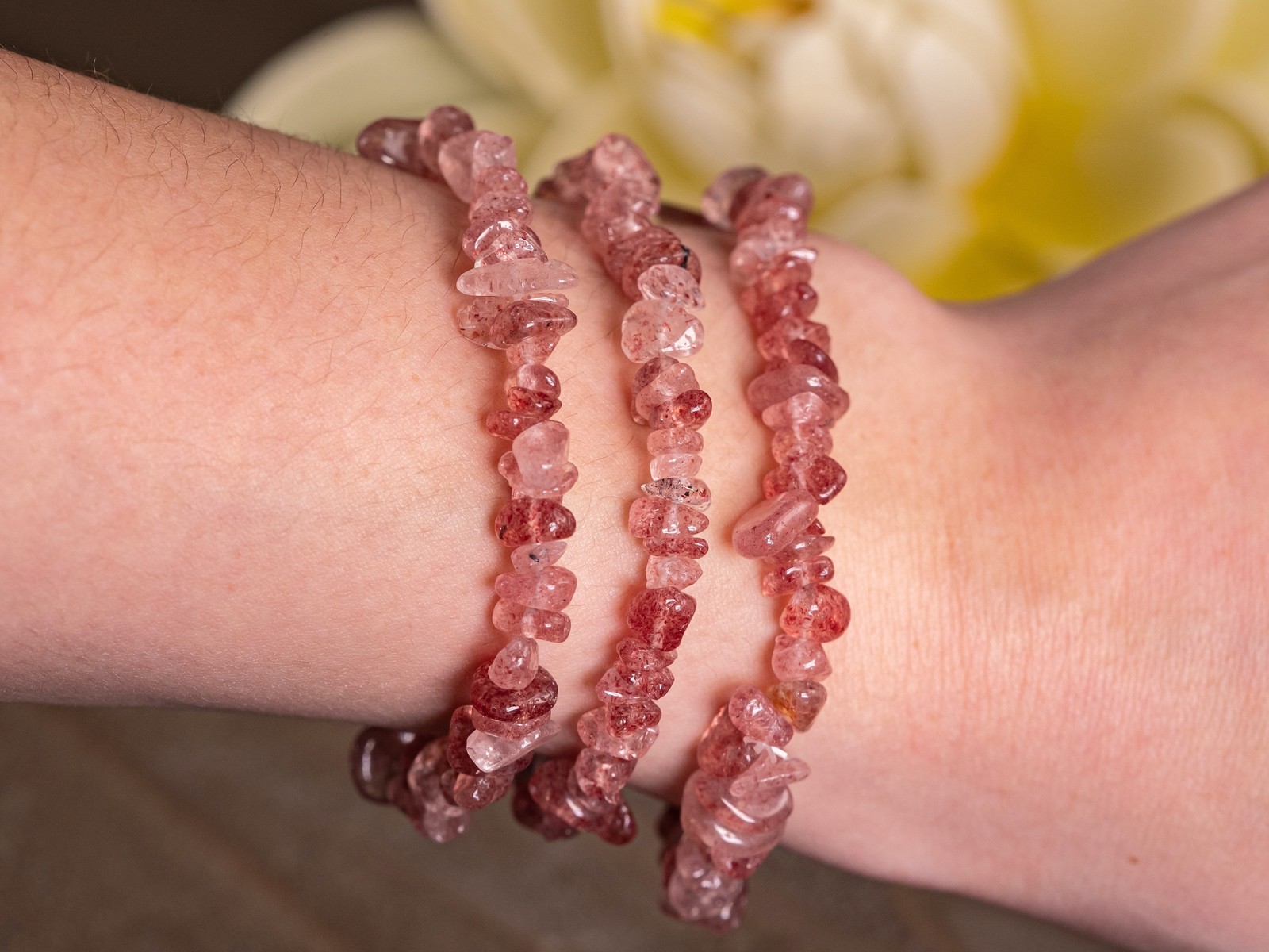 STRAWBERRY AVENTURINE Crystal Bracelet - Chip Beads - Handmade Jewelry, E1703