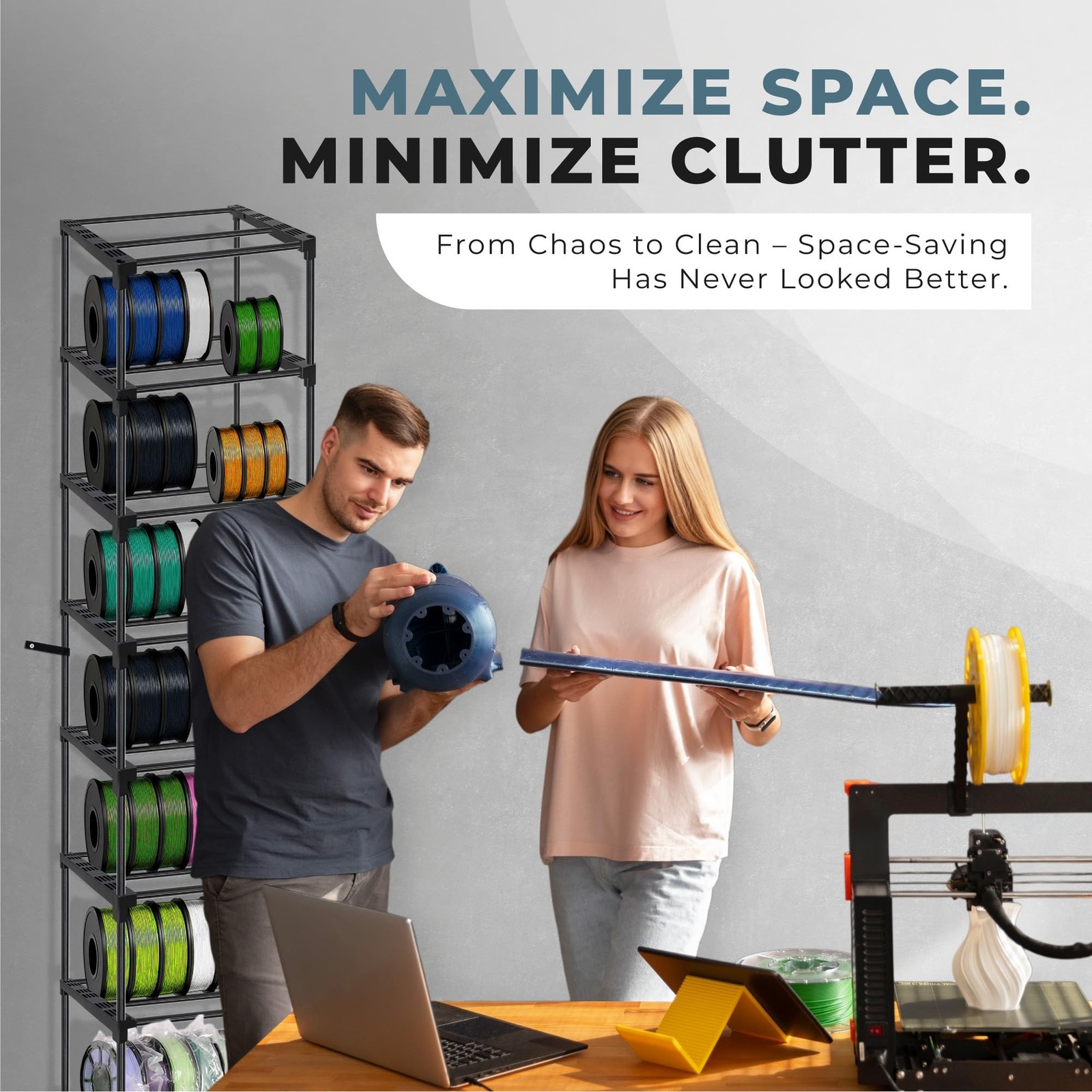 Upgraded 9-Tier 3D Printer Filament Spool Storage Rack, Thicker 3D Printing F...