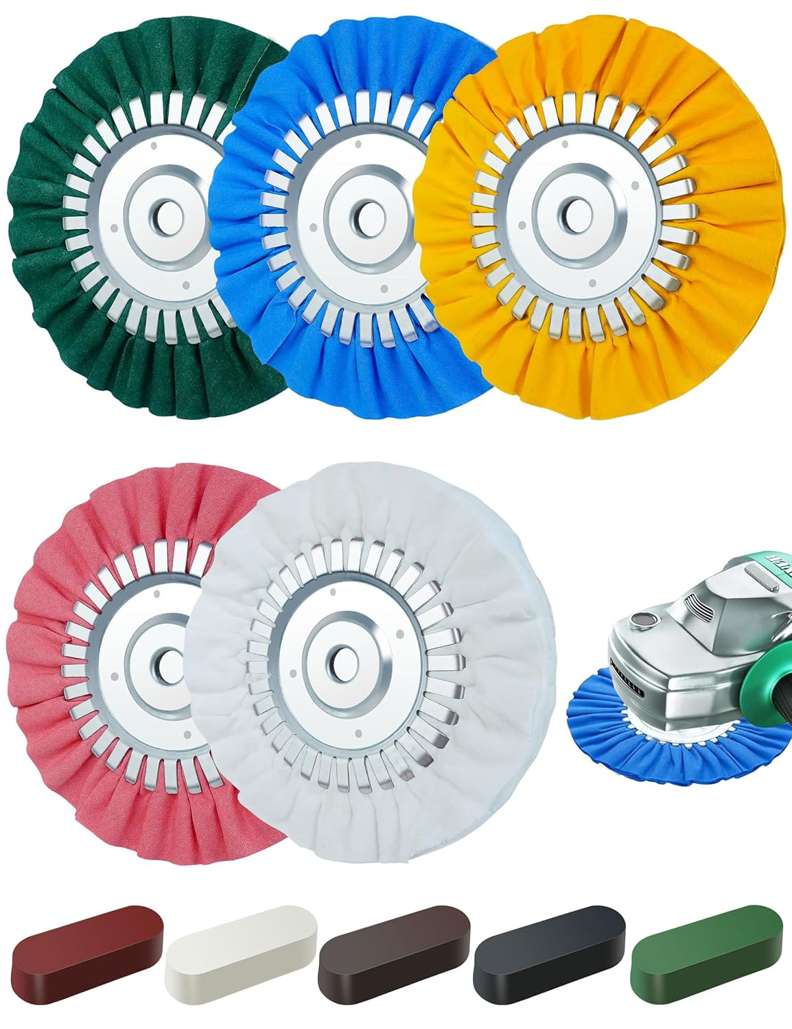 10PCS 8" Airway Buffing Wheel Kit, 16-Ply Aluminum Wheel Polish Kit in 5/8 Inch