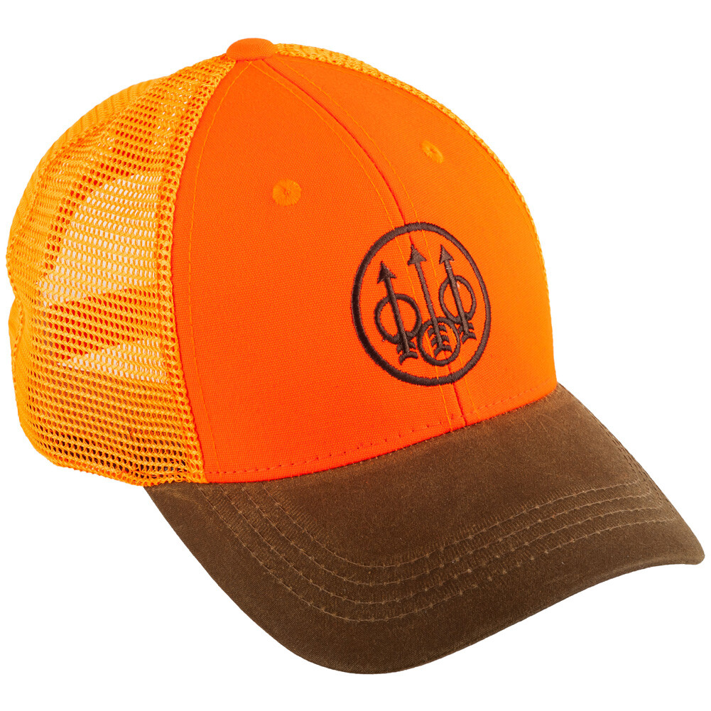 Beretta Men's Upland Trucker With Waxed Cotton Bill Tabacco/Blaze Orange Hat