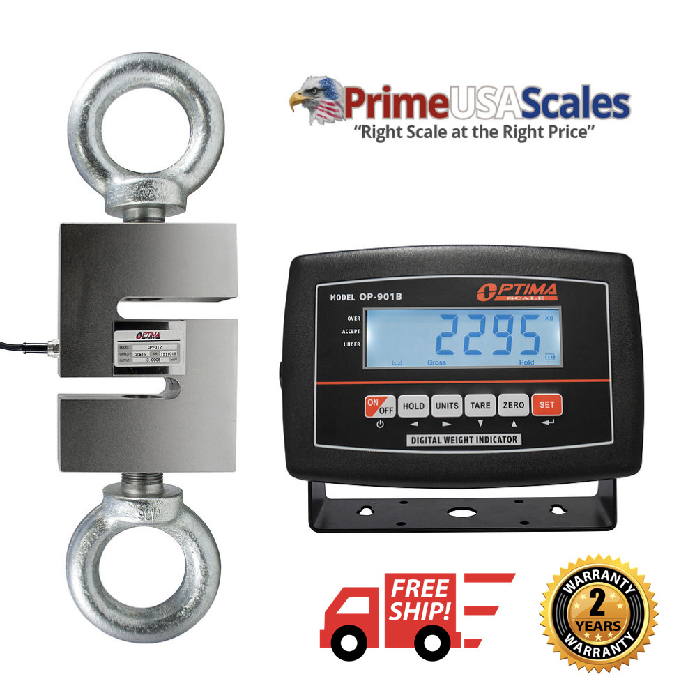 Optima Scale OP-926 20,000 LB x 2 LB Hanging S-Hook Crane Scale With Indicator