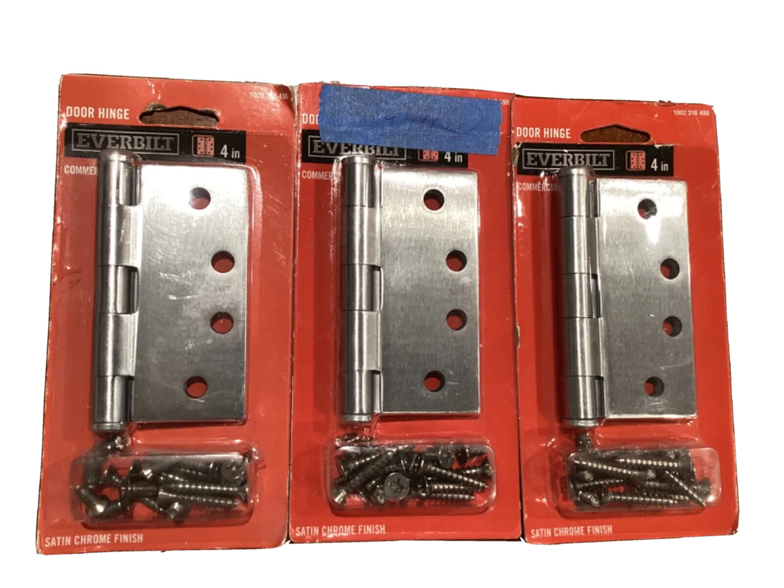 Lot of 3, EVERBILT 4” Square Satin Chrome Finish Hinge 316 498