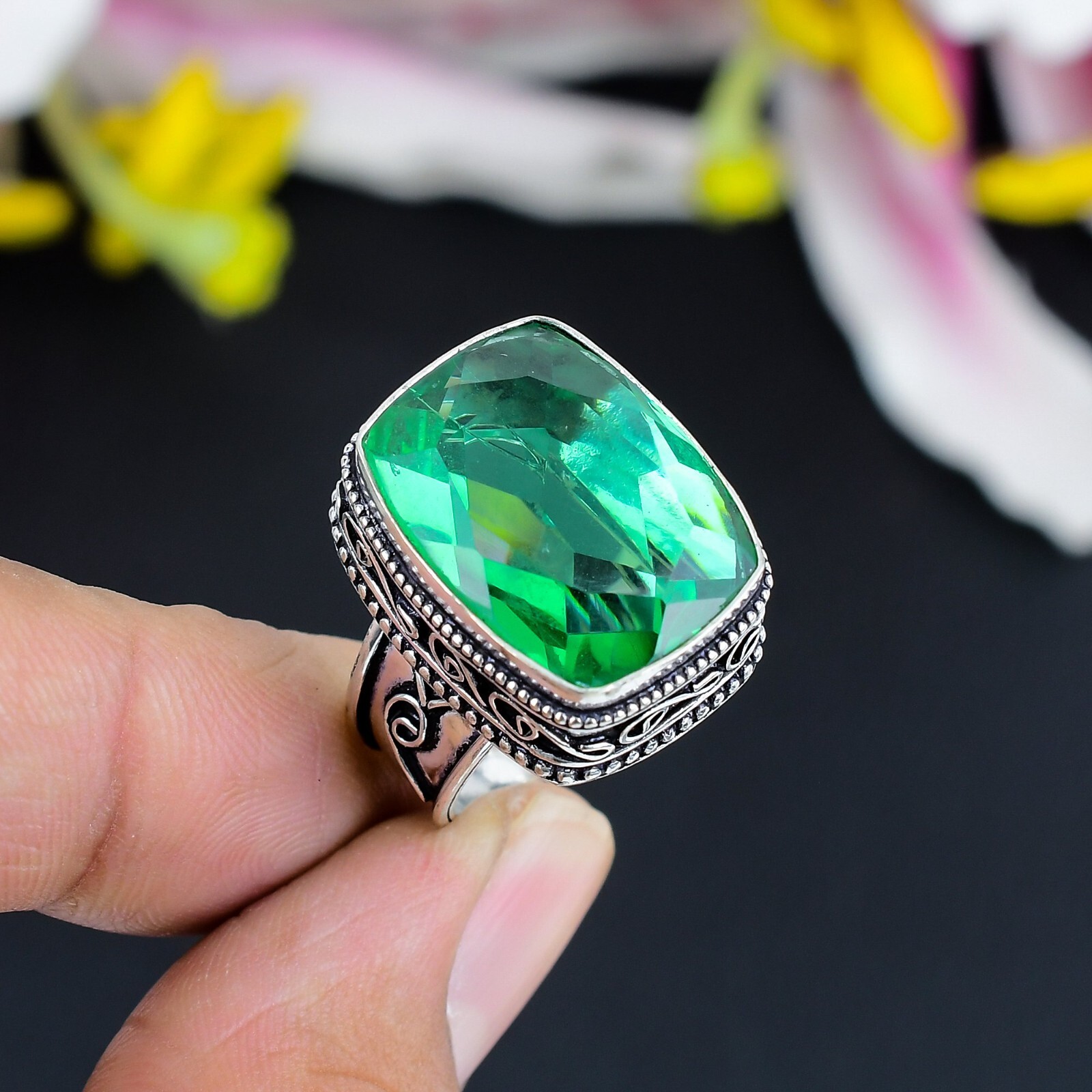 Green Tourmaline Gemstone Ring Handmade Jewelry 925 Sterling Silver Ring