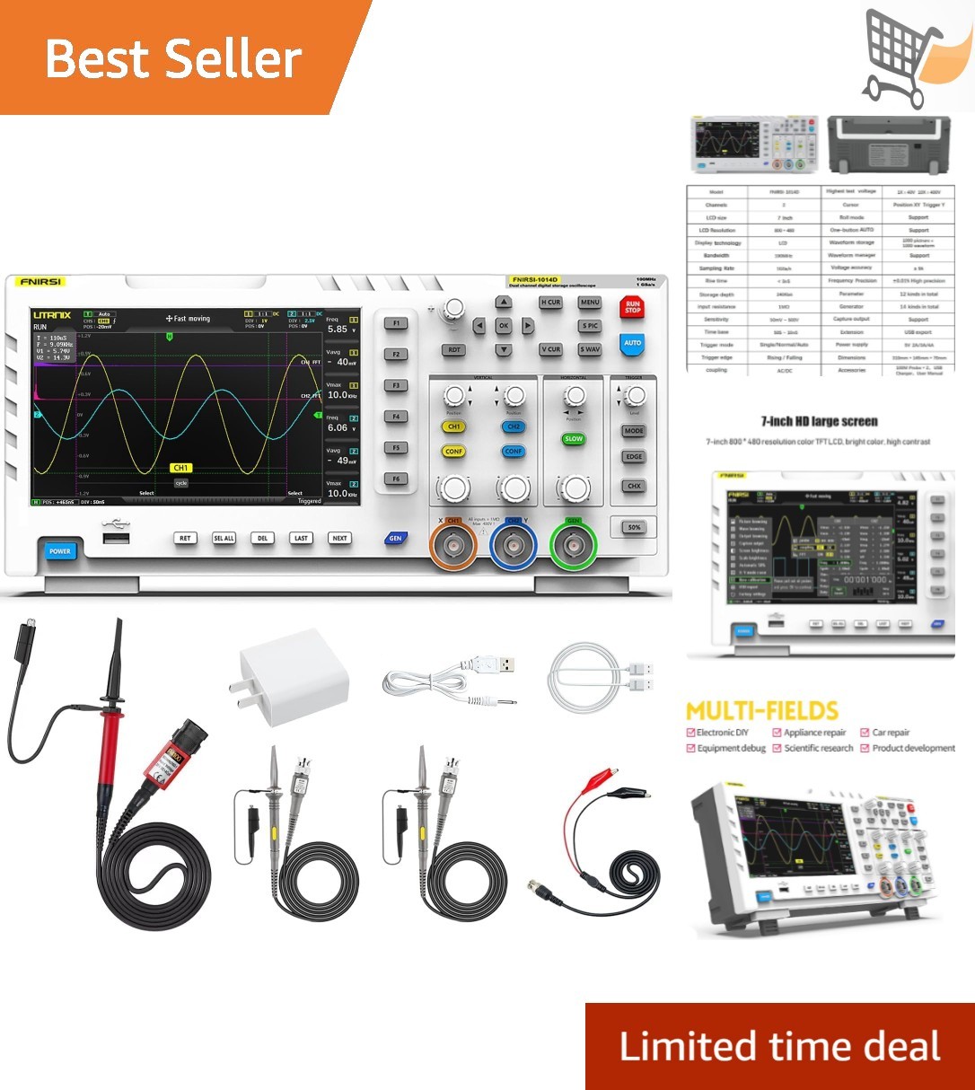 2 in 1 Digital Oscilloscope DDS Signal Generator 100Mhz 1GSa/s 2 Channels