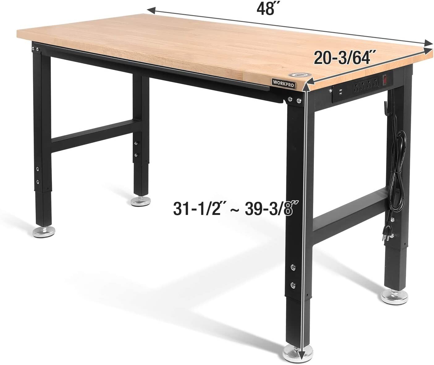 WORKPRO 72"/48''/60''Adjustable Workbench Rubber Wood Top Heavy-Duty Workstation