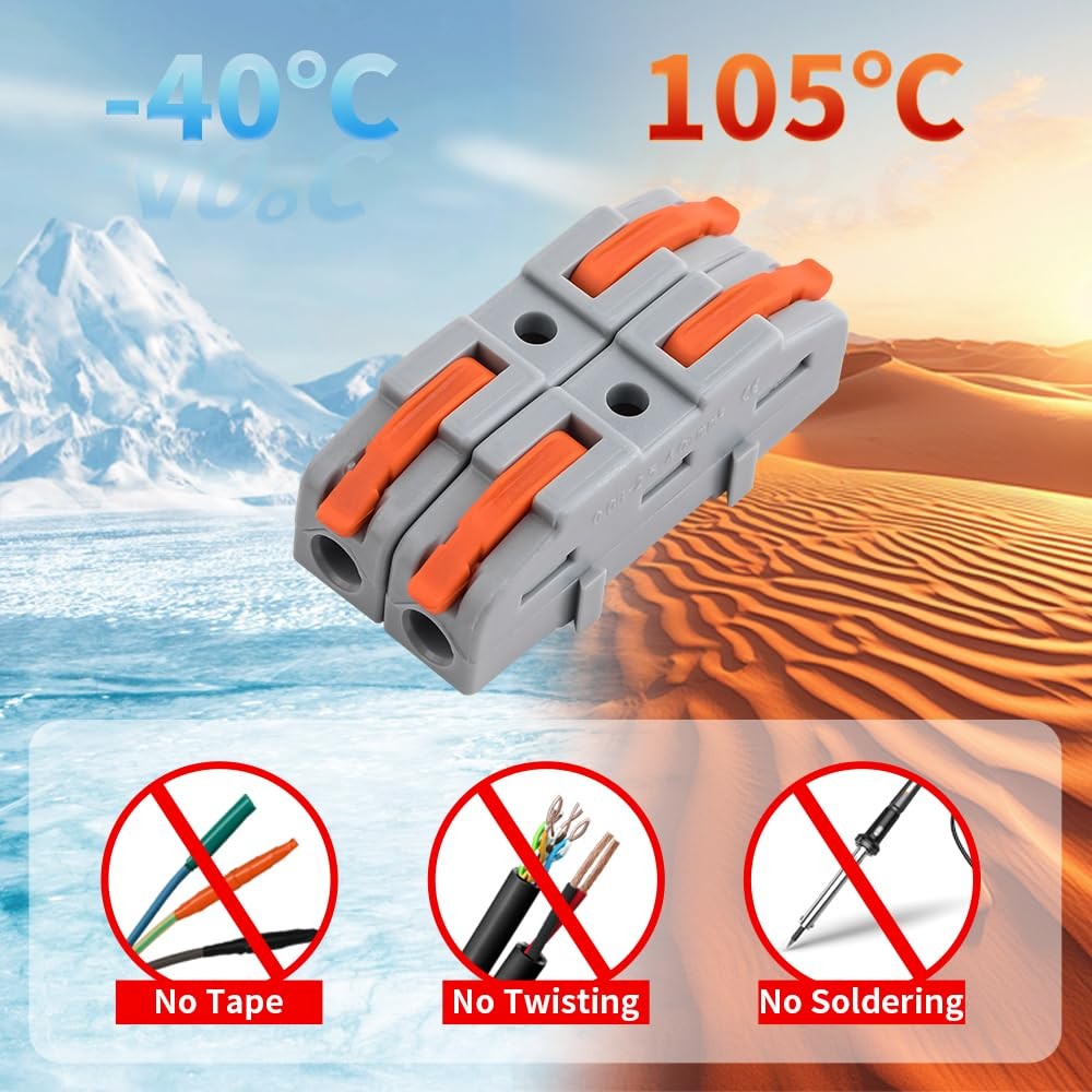 50Pcs Lever Type Wire nut connectors Compact PA66 Splicing Terminal Blocks Su...